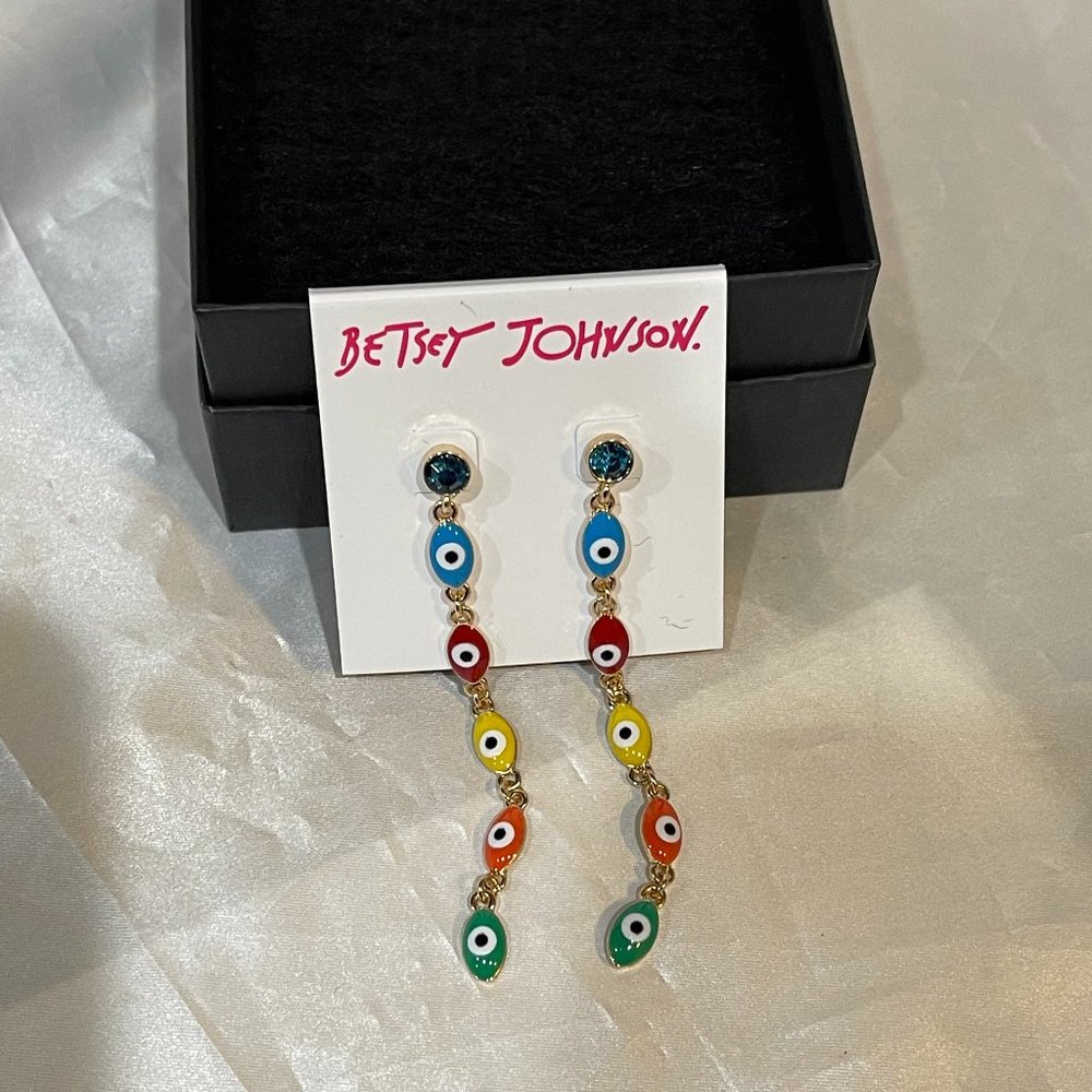 Betsey Johnson Linear Rainbow Drop Earrings - Picture 4 of 4